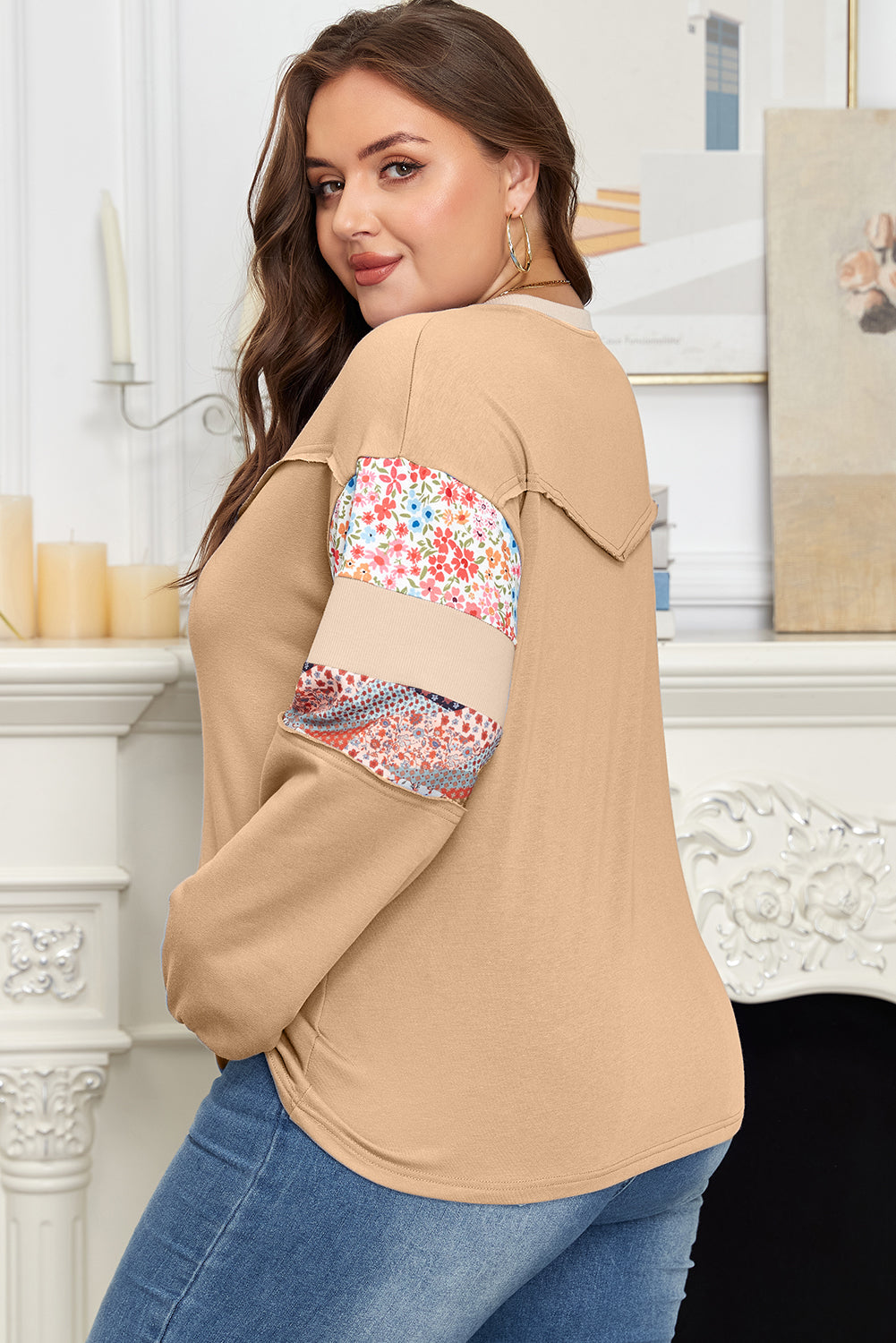 Khaki Bloom Patchwork Top